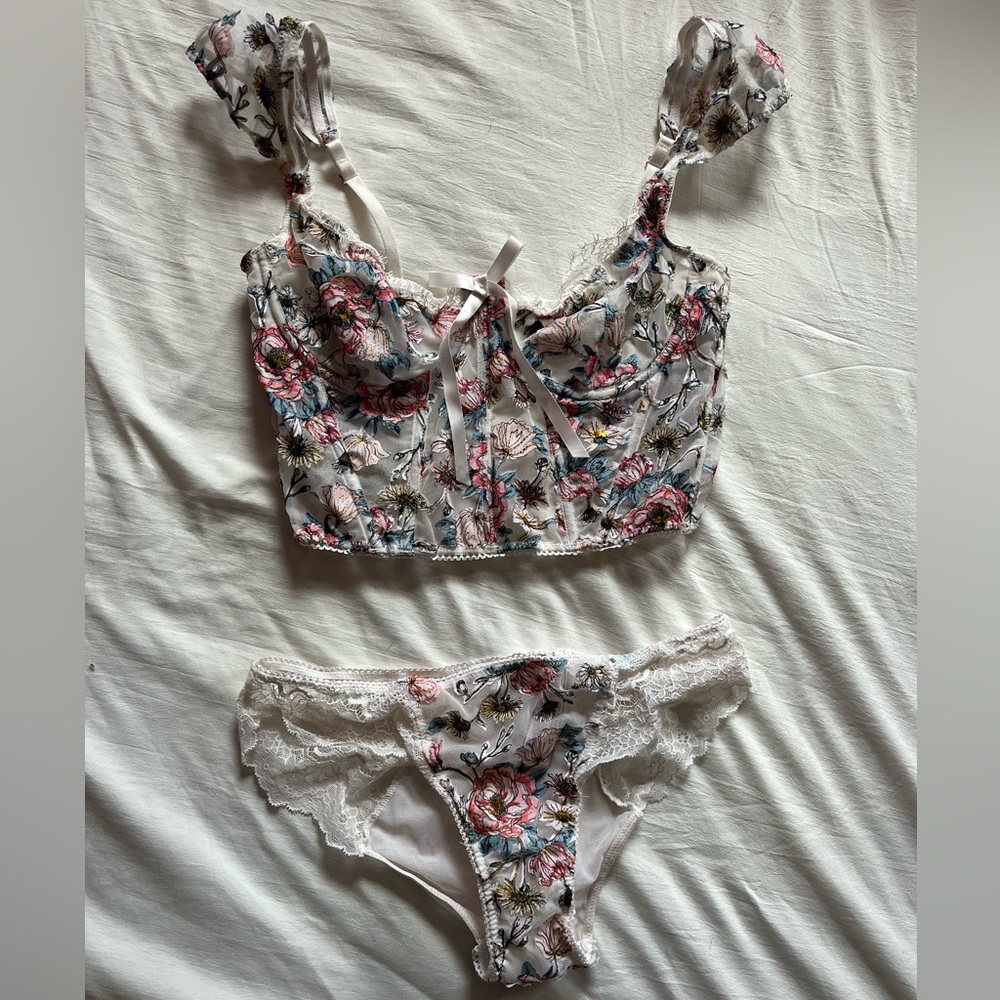 For Love and Lemons Victorias Secret Floral Bustier and panties